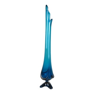Mid-Century Modern Viking ''Bluenique'' Epic Drape 3 Toe Swung Glass Vase For Sale