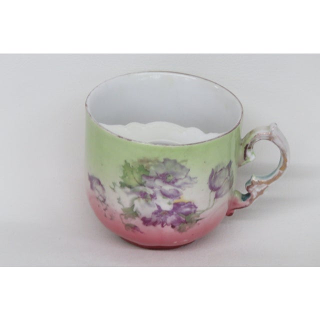 Traditional Early 19th Century Pm Bavarian Porcelain Floral Purple Green Mustache Mug Cup 4557b For Sale - Image 3 of 16
