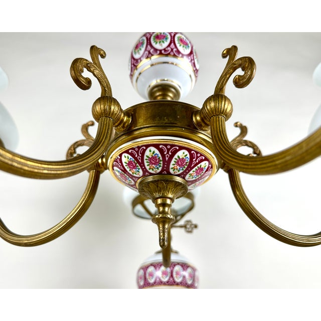 Gold Vintage Chandelier in Porcelain and Brass, 1970s For Sale - Image 8 of 11