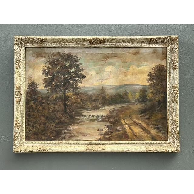 Mid-Century Modern Vintage Original Landscape Oil Painting on Canvas For Sale - Image 3 of 12