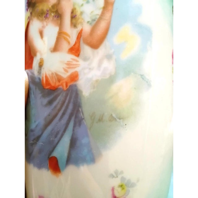 Antique Victorian Victoria Carlsbad Austria Portrait Vase, Victorian Art Nouveau Hand Painted Porcelain Urn, G M Asmann the Secret For Sale - Image 4 of 13