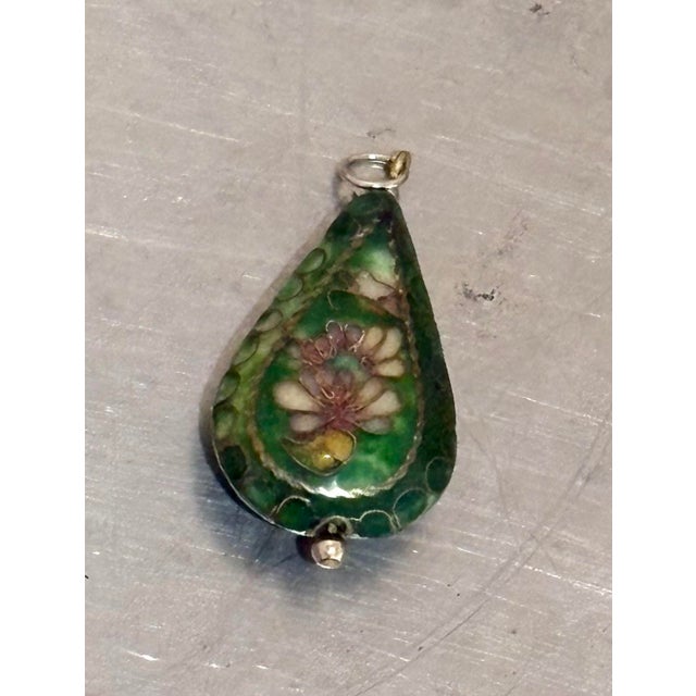 Green Teardrop Cloisonne Pendant For Sale - Image 4 of 4