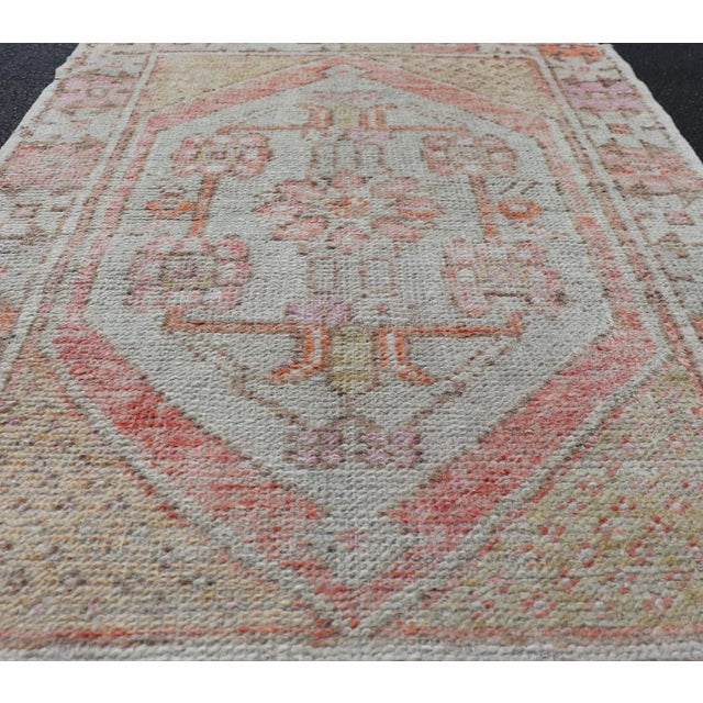 Turkish Oushak Vintage Carpet in Light Orange, Light Blue and Multi Colors 2'8"x3'9" For Sale In Atlanta - Image 6 of 10