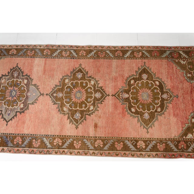 Textile Authentic Hand-Knotted Runner, Faded Pink Vintage Rug, For Sale - Image 7 of 10