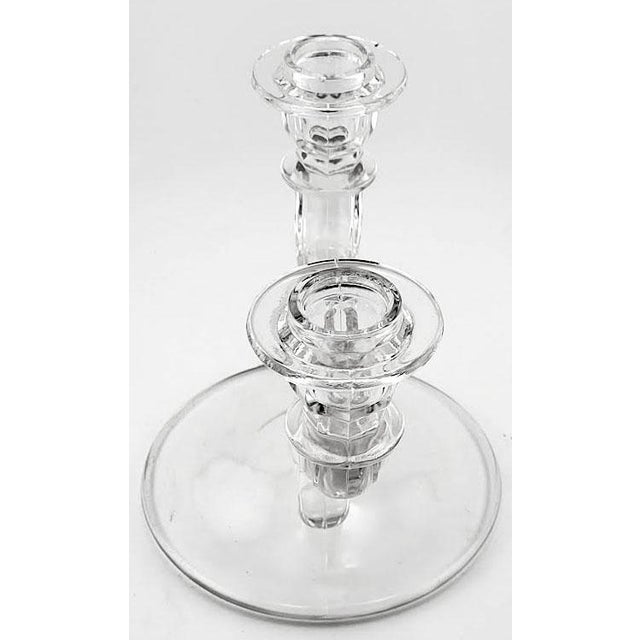 American Indiana Glass Company Two-Light Candleholders Floral Bow Design For Sale - Image 3 of 3