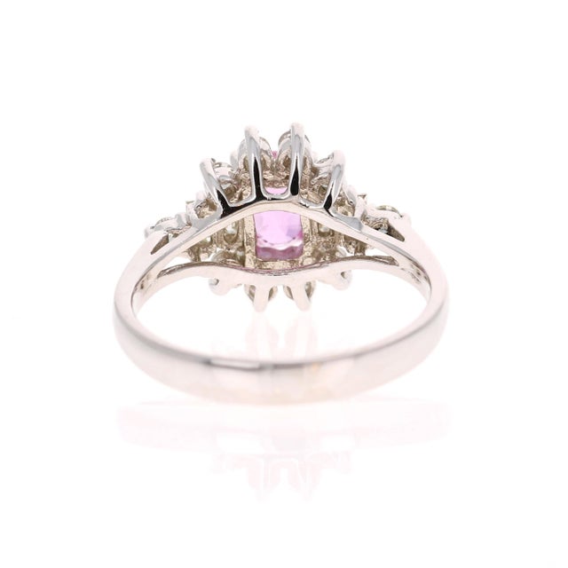 1.66 Carat Pink Sapphire Diamond White Gold Engagement Ring, Size 7 For Sale - Image 4 of 5