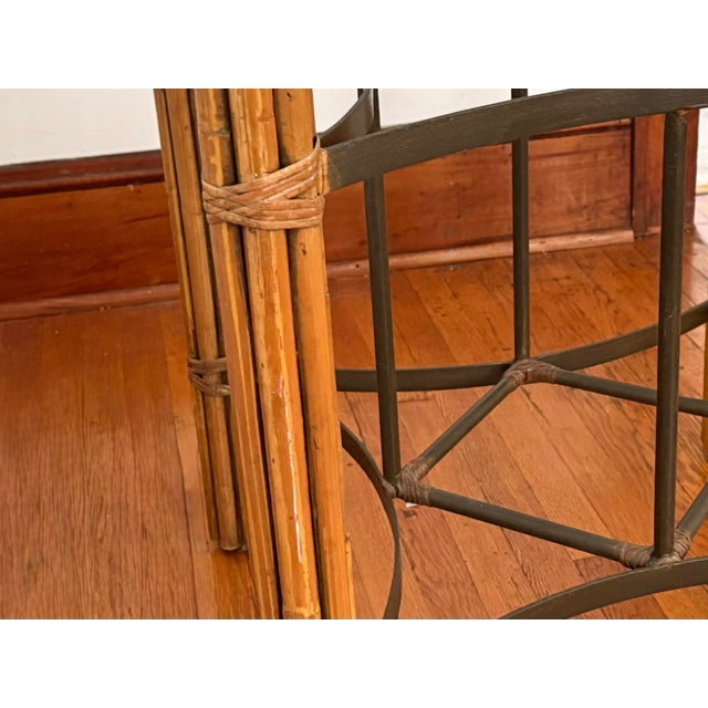 1970s Vintage Rattan and Bamboo Round Glass Top Dining Table in the Style of McGuire For Sale - Image 5 of 8