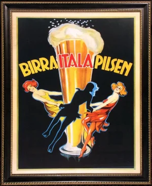 "Birra Itala Pilsen" Beer Ad Custom Framed Reproduction of Vintage Poster Framed, Italy
