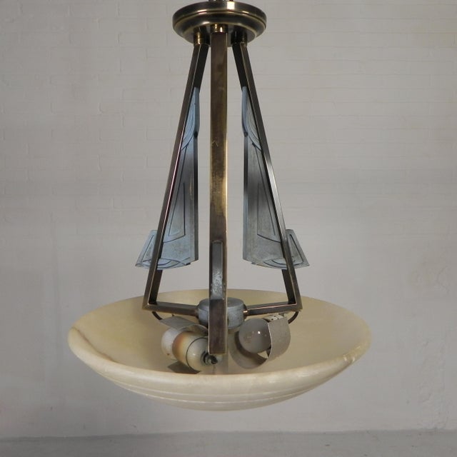 Art Deco Style Pendant Lamp with Alabaster Bowl, 1980s For Sale - Image 3 of 18