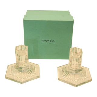 Pair of Louis Comfort Tiffany & Co. Clear Crystal Candlesticks For Sale