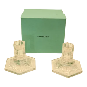 Pair of Louis Comfort Tiffany & Co. Clear Crystal Candlesticks