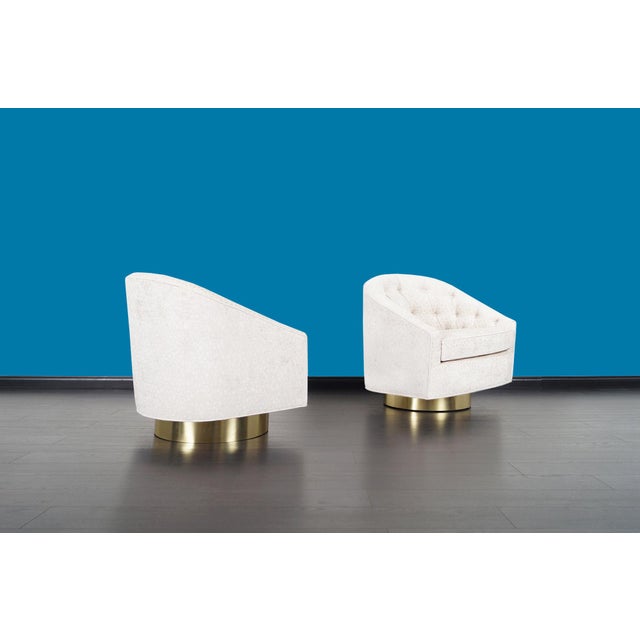 Mid-Century Modern Vintage Brass Swivel Lounge Chairs Attributed to Milo Baughman - a Pair For Sale - Image 3 of 12