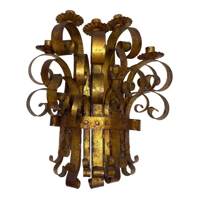 1960s Hollywood Regency Hans Kögl Style Italian Gilt Candle Wall Sconce For Sale