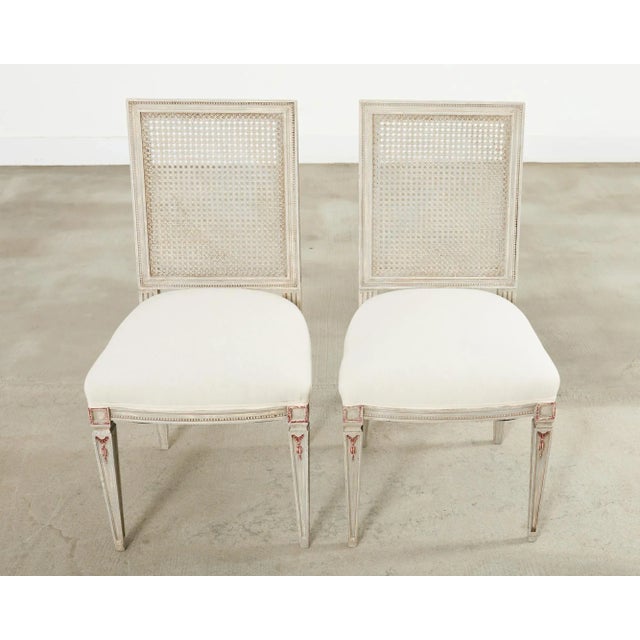 Mid 20th Century Swedish Gustavian Style Painted Cane Dining Chairs - Set of Six For Sale - Image 5 of 12