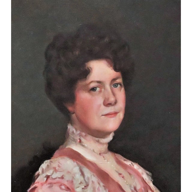 Early 20th C. Portrait Oil Painting of a Woman Lady Antique Victorian Signed Samuel Burtis Baker For Sale - Image 4 of 10