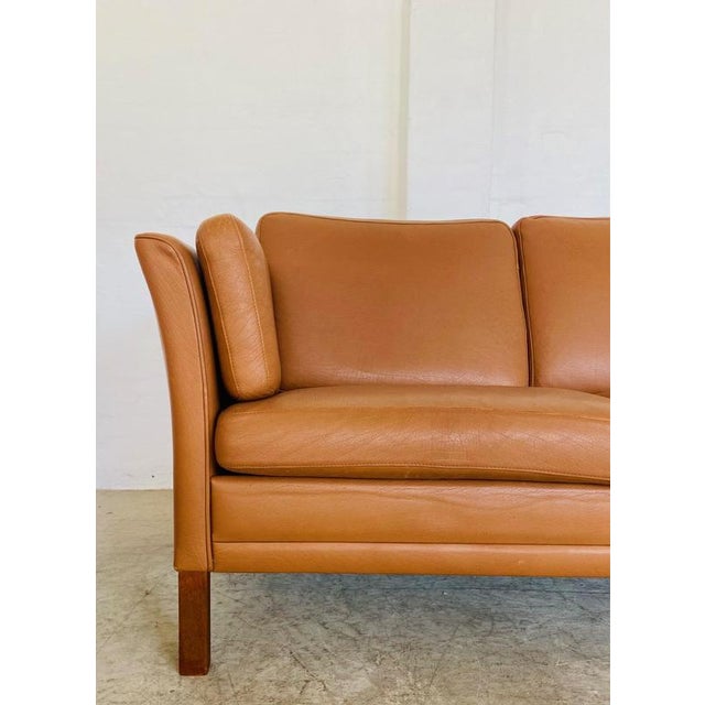 Gold Mid-Century Danish Cognac Three Seater Sofa by Morgans Hansen For Sale - Image 8 of 18