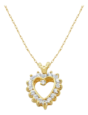 Dainty Diamond Cutout Heart Pendant .50cttw 14k Yellow Gold 16"