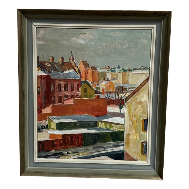 Bertil Lundqvist, Landscape, 1950s, Oil Painting on Panel, Framed For Sale