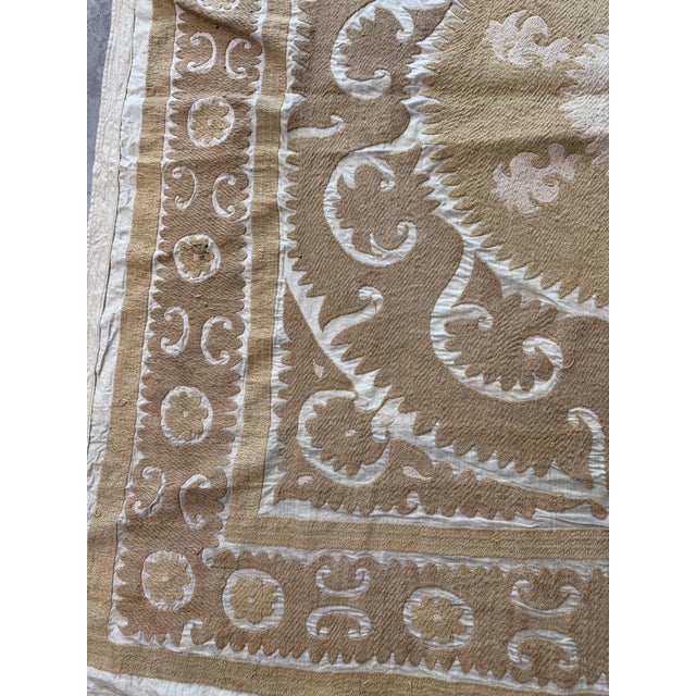 Handmade Suzani Tablecloth From Central Asian 4'9'' X 5'1'' For Sale - Image 4 of 10