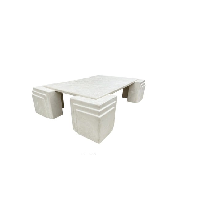 Monumental Faux White Pearl Marble Rectangular Cocktail Table in Art Deco Form For Sale In New York - Image 6 of 7