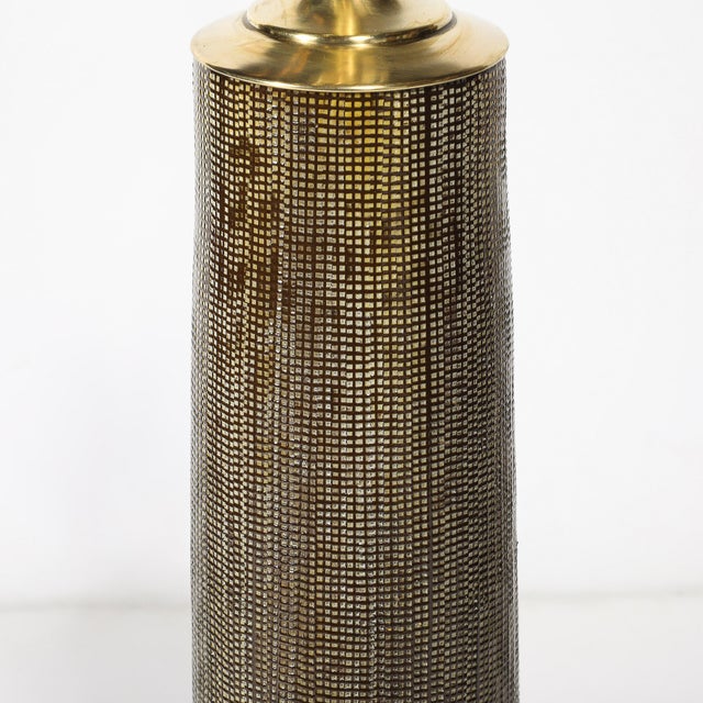 Mid-Century Modernist Ceramic Table Lamp W/Smoked Gold Glaze & Umber Detailing For Sale - Image 12 of 12