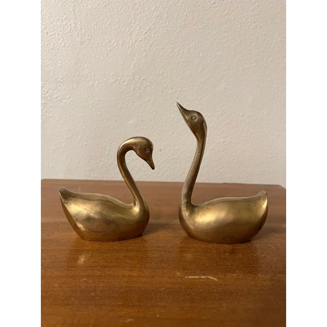 Metal Mid Century Vintage Brass Swan- a Pair For Sale - Image 7 of 9