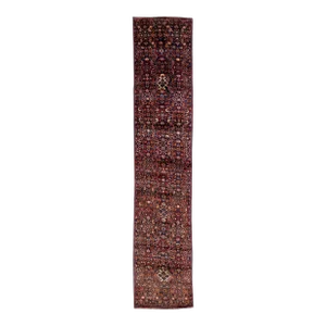 1960s Vintage Persian Hamadan Navy Blue Handmade All-Over Wool Runner