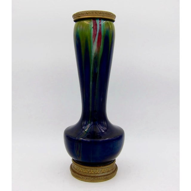 Continental Faience Vase With Flambe Glaze and Ormolu Mounts For Sale - Image 12 of 12