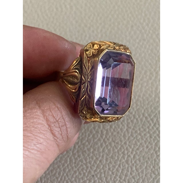 Metal Antique 14k Gold and Amethyst Ring – Size 6 For Sale - Image 7 of 11