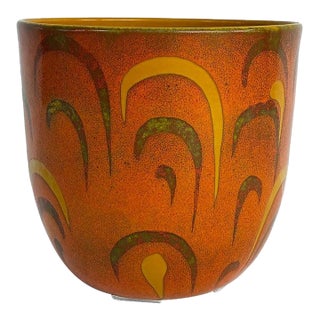 Vintage Italian Abstract Decorated Pottery Planter, Vibrant Glazes For Sale