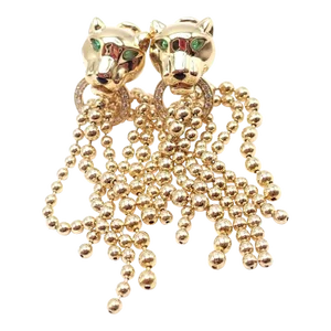 Cartier Panther Panthere 18k Gold Diamond Tsavorite Onyx Earrings