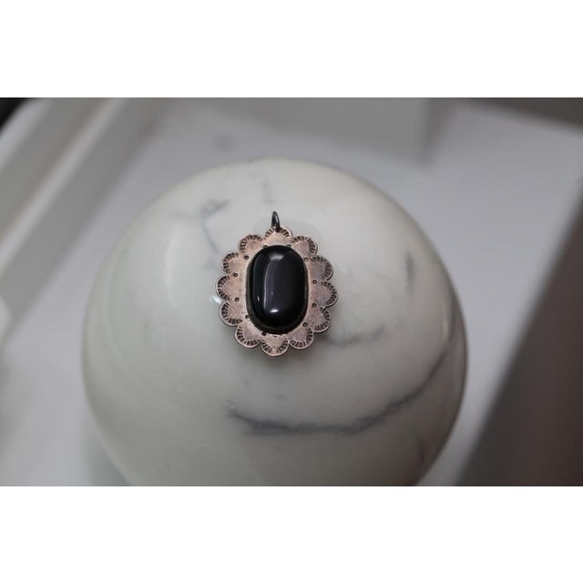 Vintage Taxco Mexico Sterling Silver Black Onyx Flower Pendant For Sale - Image 11 of 12