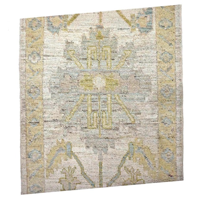 21st Century Turkish Oushak Wool 3x19 Yellow, Ivory & Charcoal Handmade Runner Rug #1144144 For Sale In Houston - Image 6 of 11