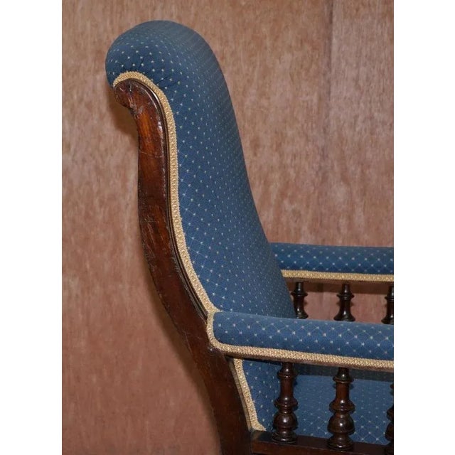 Wood Victorian Hardwood Blue Armchair For Sale - Image 7 of 11