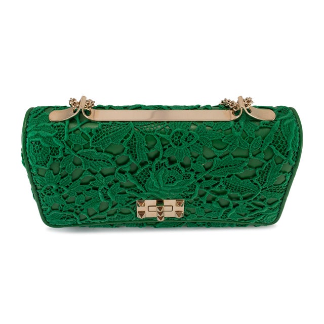 Green Valentino Garavani Green Leather Rockstud Shoulder Handbag For Sale - Image 8 of 12