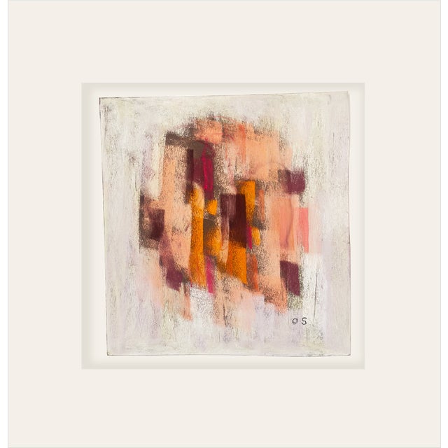1960s Mid-Century Modern Vintage Abstract Pastel Drawing on Paper Wth Mat, Signed by French Artist Saozi For Sale