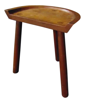 Mid Century Modern Walnut Tri Leg Stool