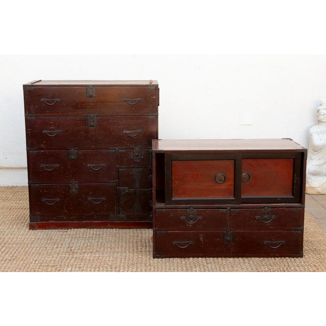 Antique Painted Japanese Chest on Chest Tansu For Sale - Image 12 of 12