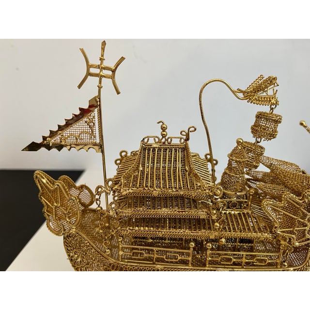 Wood Gold Dragon Boat on Stand, C1950 For Sale - Image 7 of 12