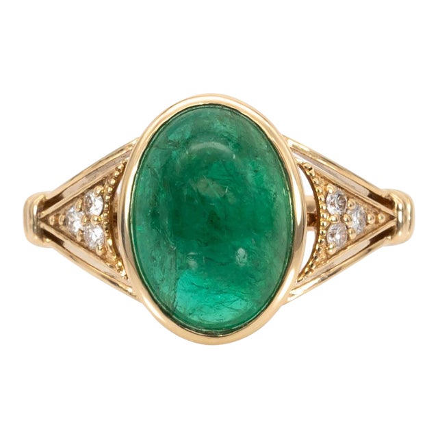 3.7cts Zambian Emerald Ring With Natural Diamonds Accents: Solid 14k Gold, Oval, Size 6.75 For Sale