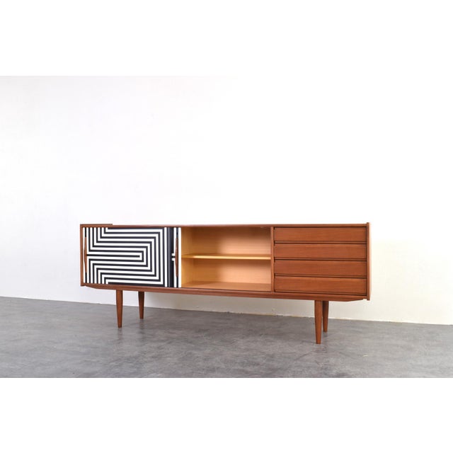 Mid-Century Modern Op-Art Hand-Painted Teak Sideboard, 1960s For Sale - Image 10 of 17