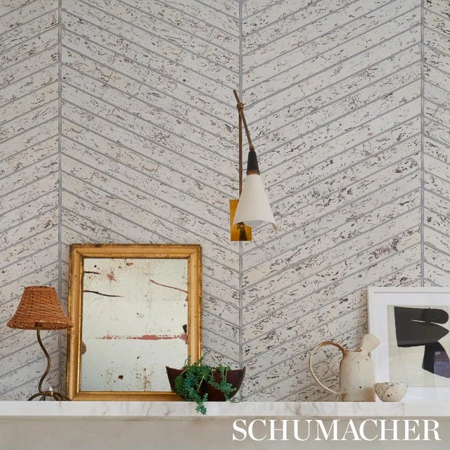 Not Yet Made - Made To Order Sample - Schumacher Cork Herringbone Wallpaper in White For Sale - Image 5 of 6