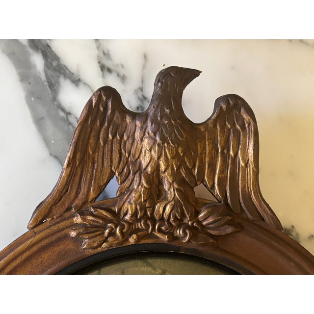 Small Scale Antique Federal Revival Giltwood Eagle Convex Bullseye Mirror For Sale - Image 4 of 17