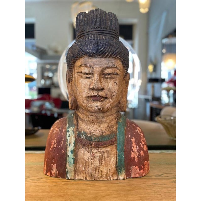 Polychrome Wooden Buddha Sculpture, 1890 For Sale - Image 3 of 10