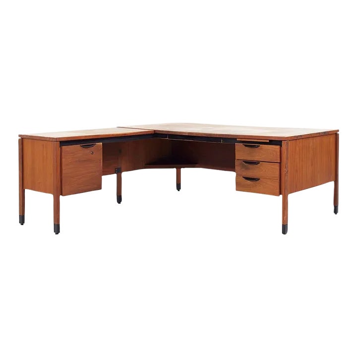 Jens Risom Mid Century Walnut Corner Desk | Chairish