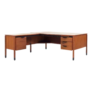 Jens Risom Mid Century Walnut Corner Desk