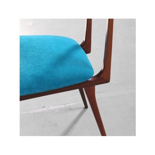 Blue Velvet and Wood Chair, 1959 For Sale - Image 8 of 18