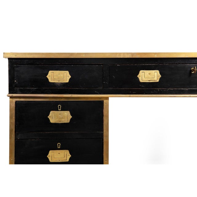 English Antique Campaign Ebonized Pedestal Desk, 19th Century For Sale - Image 9 of 18