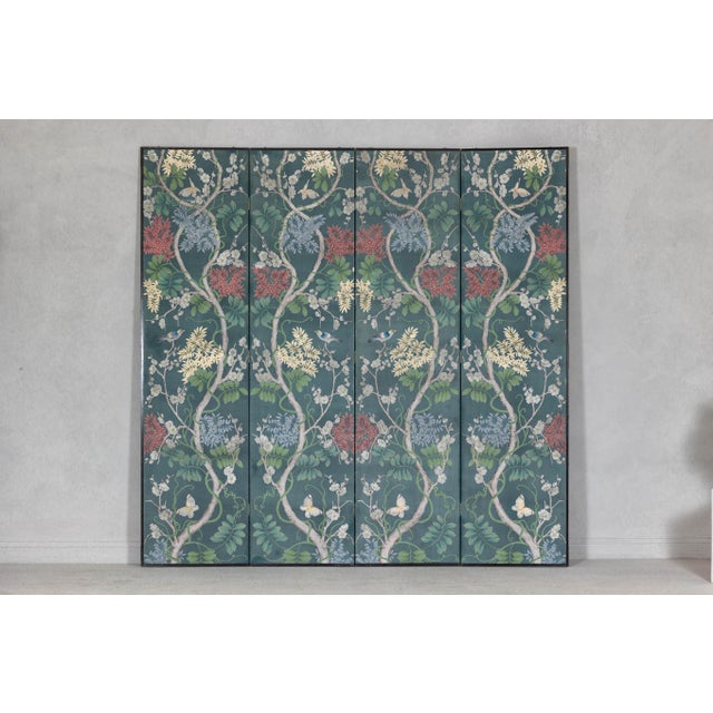 Botanical Hand-Painted Room Divider with Vibrant Flowers and Vines, Vintage For Sale - Image 4 of 12