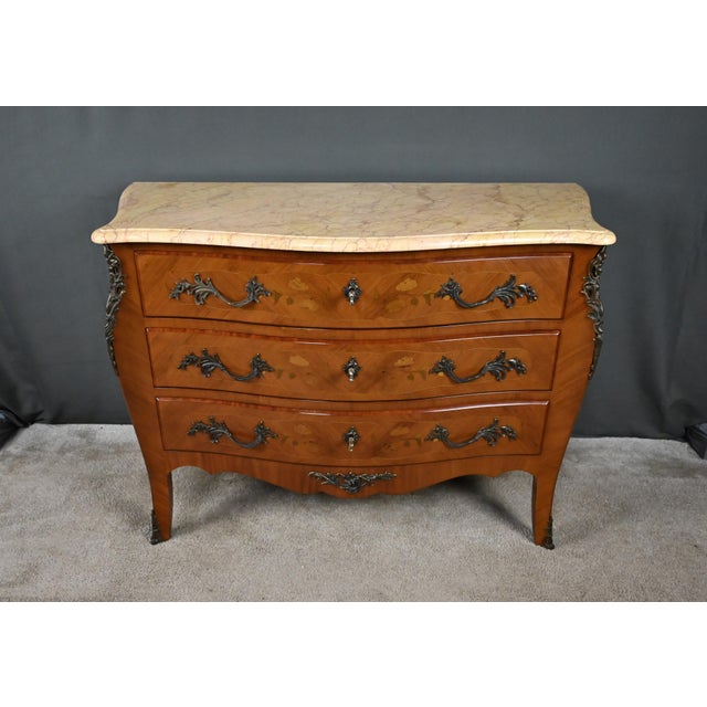 Wood Louis XV Style Marquetry Commode, Late 20th Century For Sale - Image 7 of 18